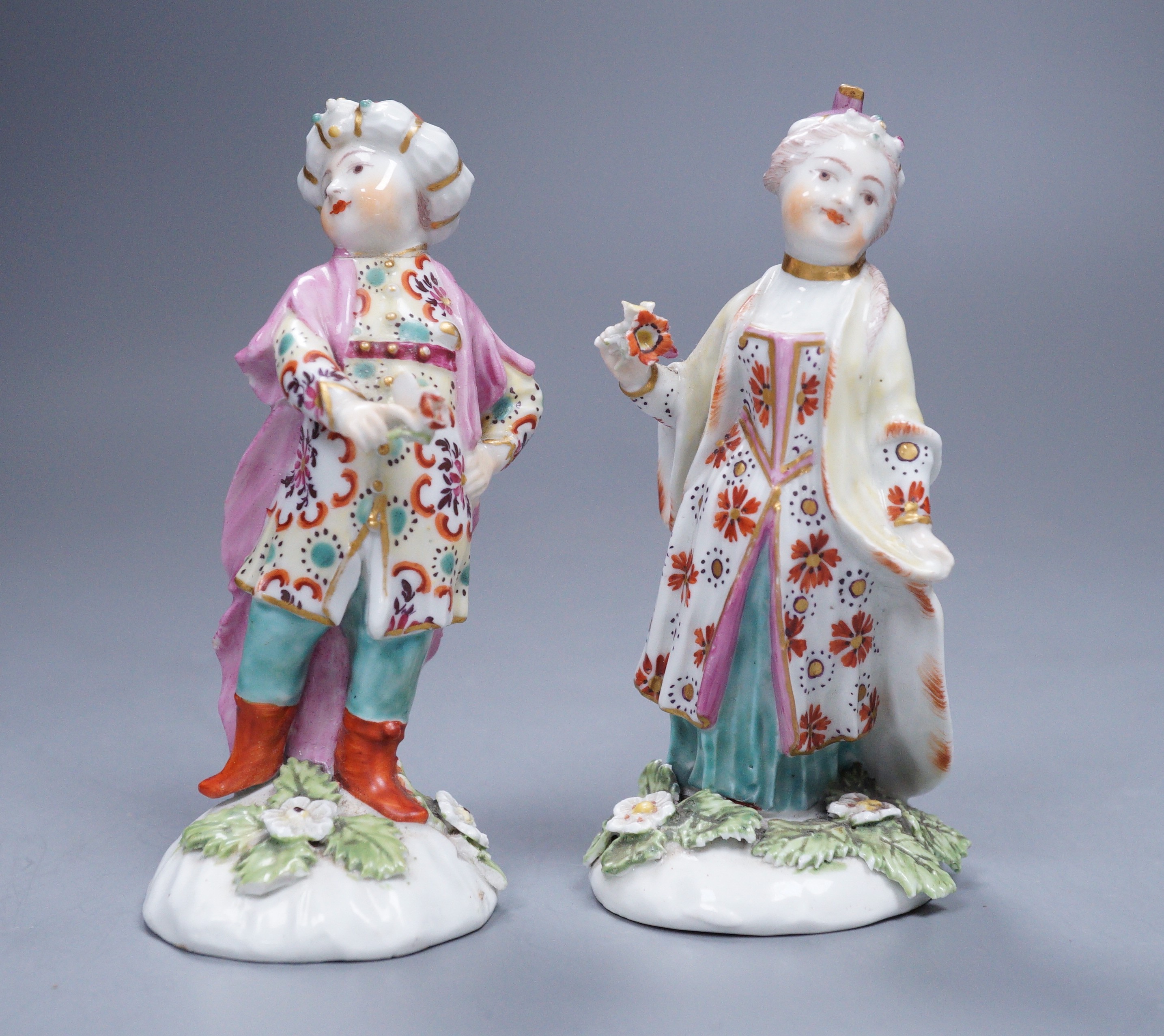 A good pair of Derby figures of a Turk and Companion, c.1765-70, 11.5cm